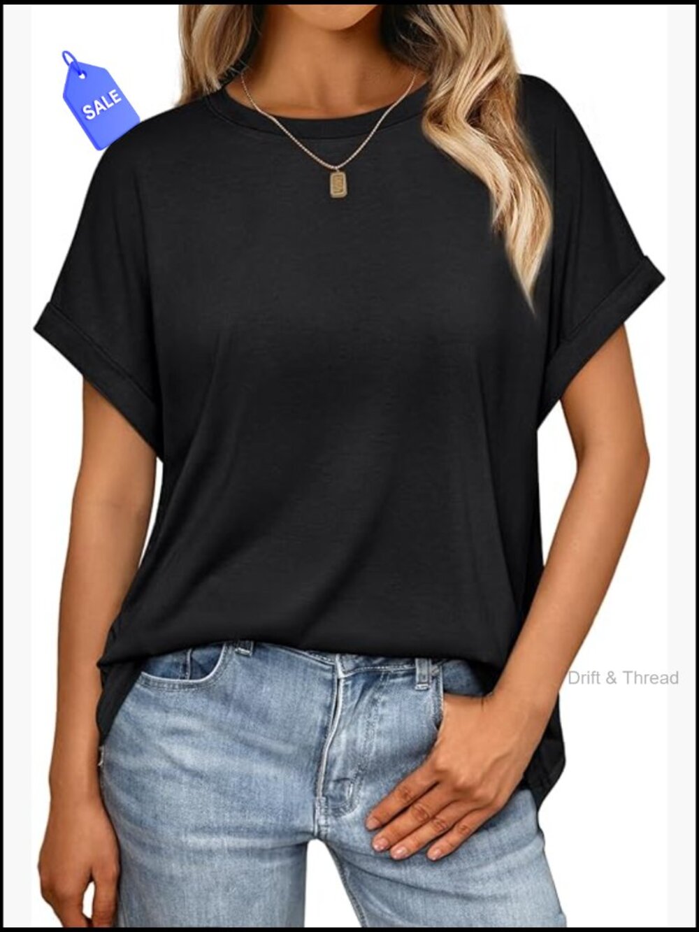 Oversized Short Sleeve T-Shirt Drop Shoulder Rolled Cuff Summer Top